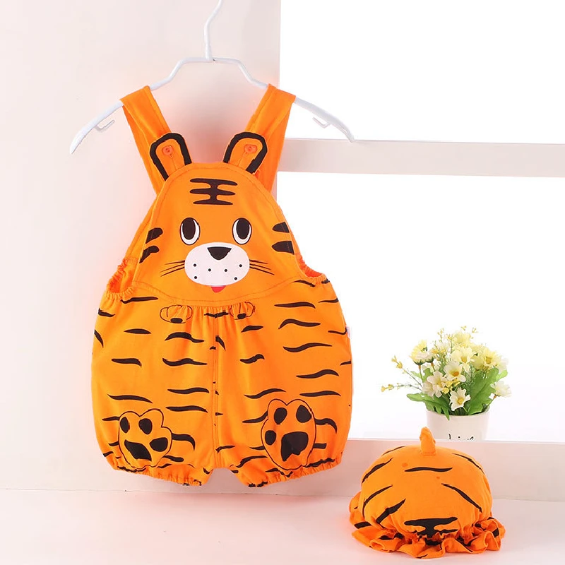 Mono infantil de verano para recién nacido, ropa con estampado de animales, Tigre, sandía, trajes con sombrero