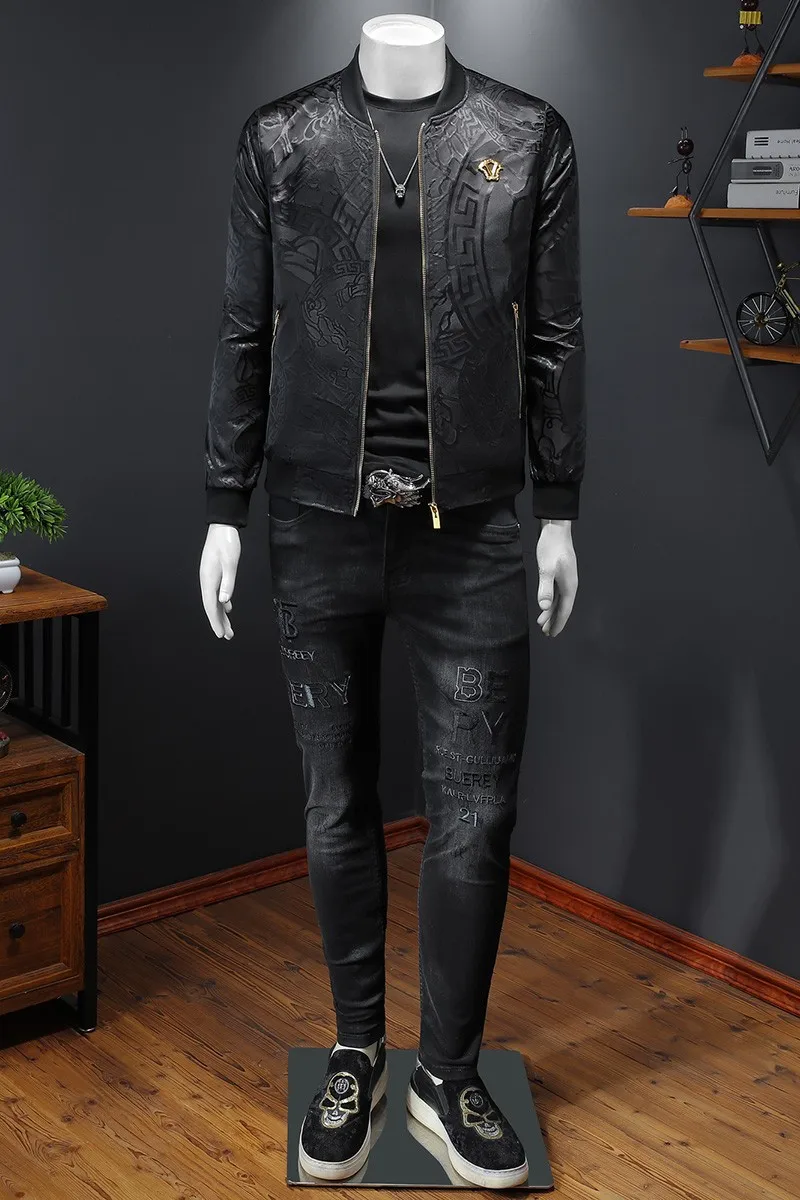 Новая роскошная мужская Корейская Модная приталенная Высококачественная куртка мужская Корейская приталенная тонкая однотонная куртка с воротником-стойкой
