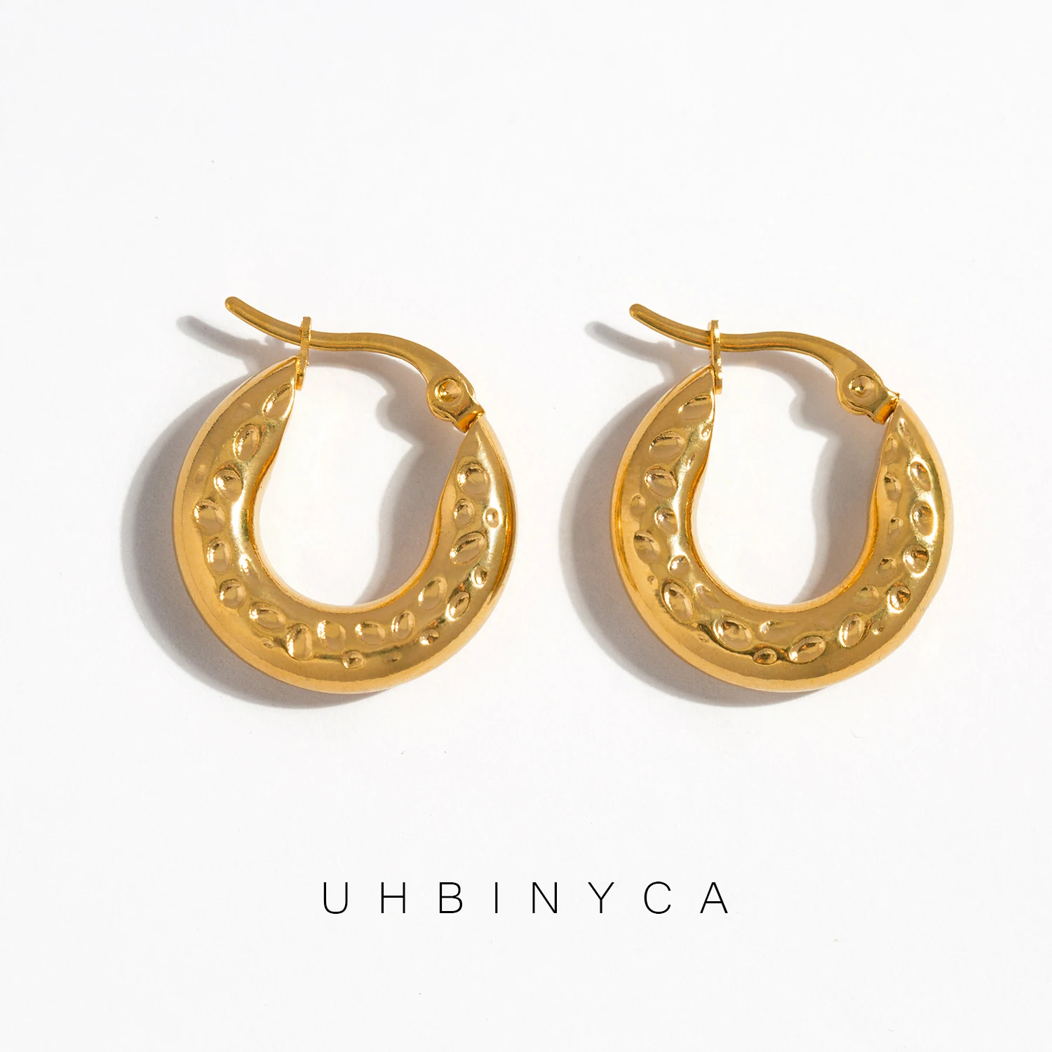 UHBINYCA Surface Pit Shape Oval Fashion Earrings for Woman Stainless Steel Waterproof Jewelry