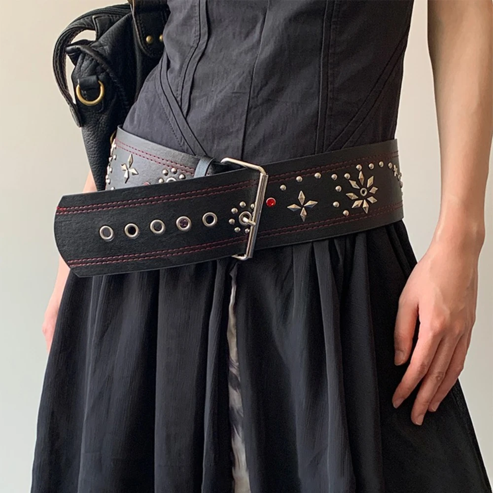 خمر صراع الألوان المتخصصة تصميم حزام Y2k التوابل الفتيات Ins نمط رصع الماس واسعة حزام ميرادور نمط صدرية #1