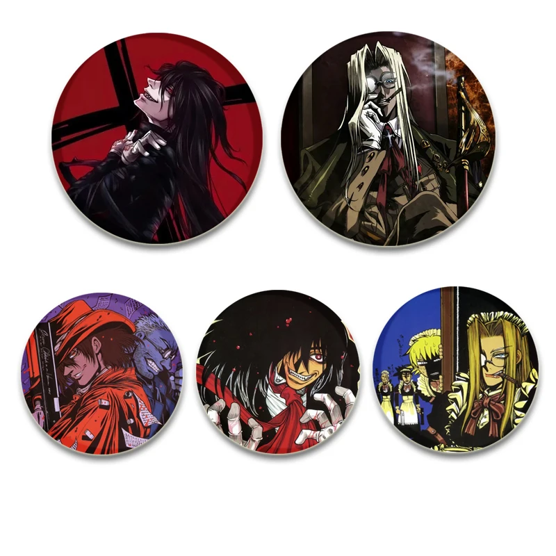 58mm Round Anime HELLSING Enamel Pins Black and White Handmade Brooch Cartoon Cosplay Badge on Backpack Jewelry Accessories Gift