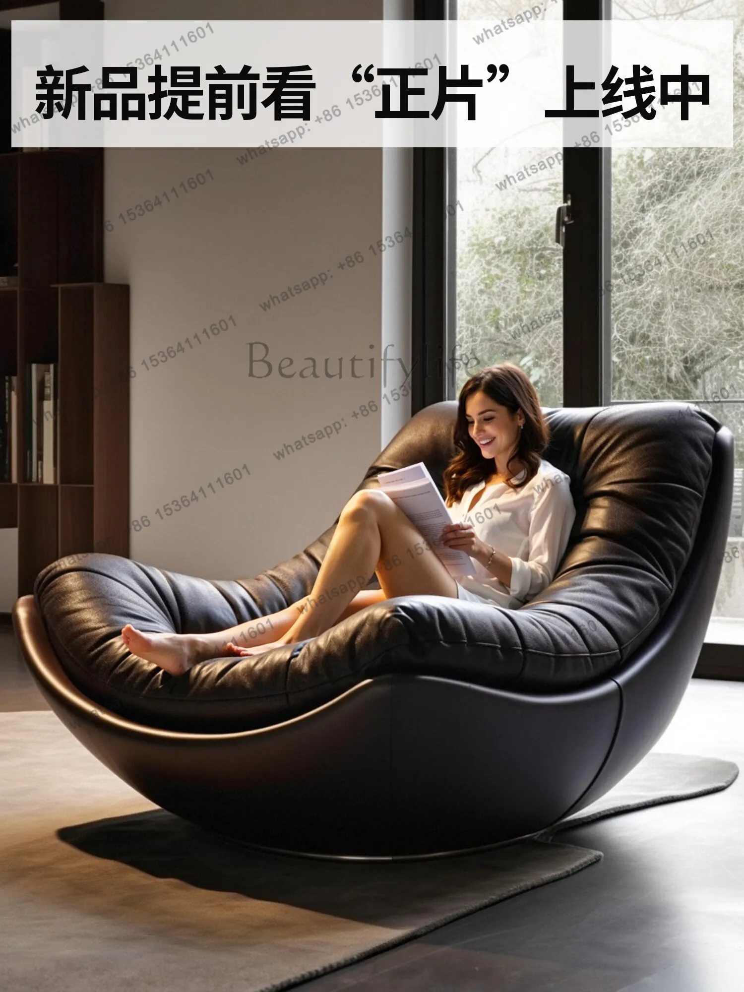 Italian minimalist sofa recliner single light luxury home living room leather lazy chair
