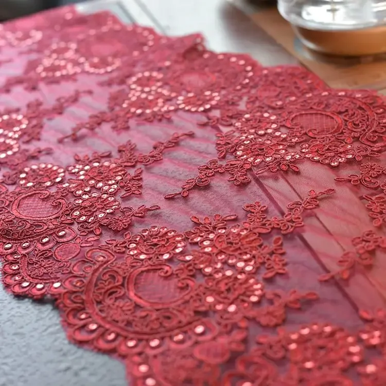 High Quality Multicolor Sequins Wedding Dress Lace Fabric, Bilateral Symmetrical Embroidery, DIY Curtain, Table Runner Material