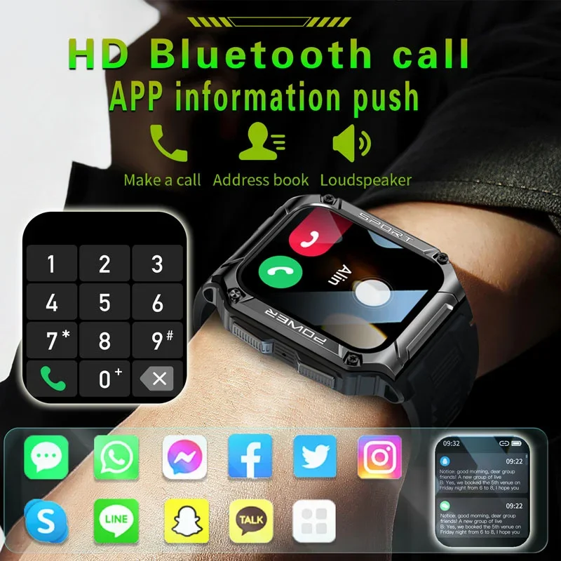 1.95 \'\'neue Smartwatch Männer für Xiaomi Android iOS Bluetooth Call IP68 wasserdichte Uhren Fitness Outdoor Smartwatch robust