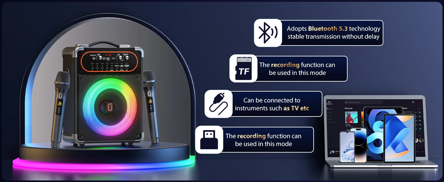 S68 Karaoke Machine with 2 Microphones,Gatherings and Parties, PA System with Echo Adjustment for Adults, Stage-subwoofers
