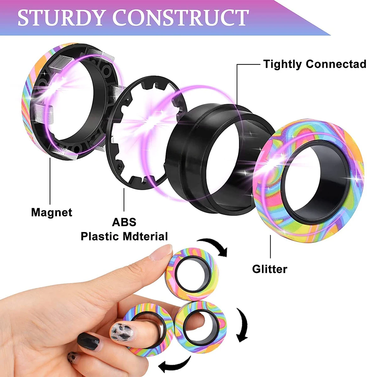 3-piece set of luminous magnetic rings, creative rotating fingertip toys, magnetic bracelets, perfect gift for friends