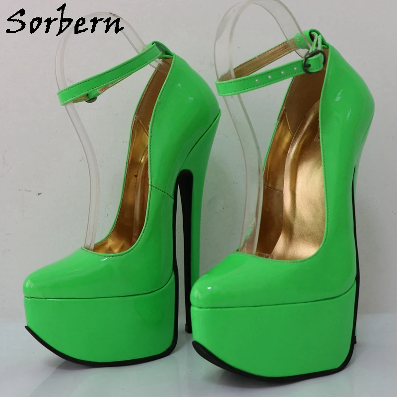 Sorbern Neon Yellow Shoes Pointed Toe Platform 20Cm Fetish High Heel Ankle Strap Sissy Boy Sm Art Performance Shoe Multi Color