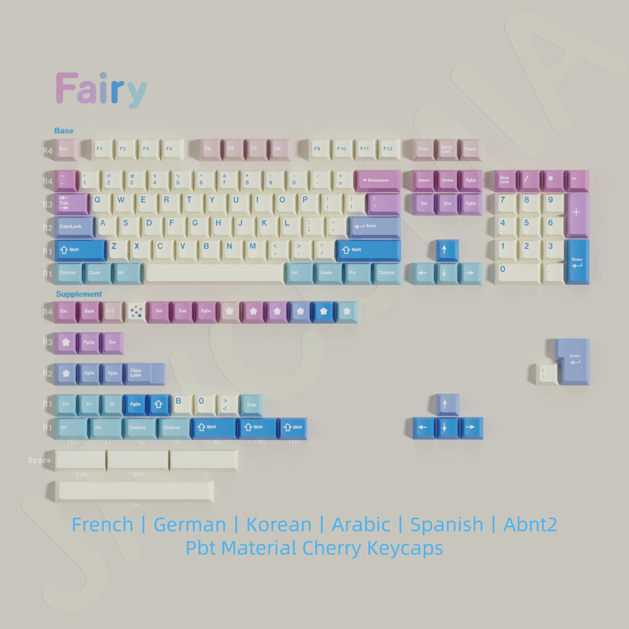 fairy cherry conjunto de teclado material pbt iso ansi layout 7u alice space bars grande conjunto key caps frances alemao coreano arabe espanhol 01