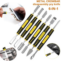 6pcs Durable Metal Crowbar Dual Heads Pry Bar Disassembly Battery Screen Frame Flat Pry Bar Watch Phone Repair Opening Tools Kit