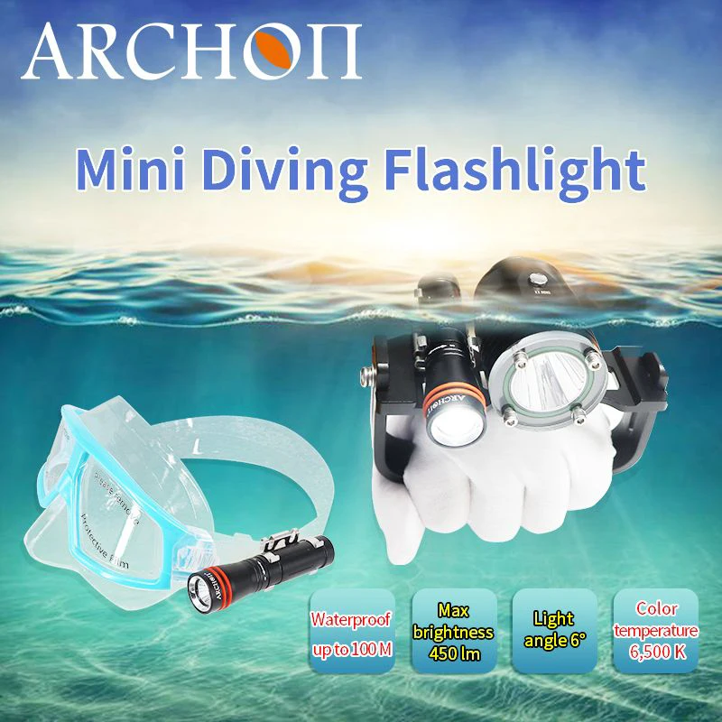 ARCHON D2A Diving Helmet Flashlight Mini Diving Flashlight Dive Light 100m Underwater Dive Torch Fill Lamp