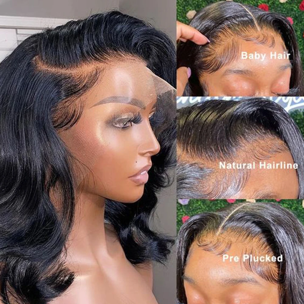 Rambut manusia Bob pendek gelombang tubuh Wig Frontal renda 13x4 Wig rambut depan renda Wig Remy tanpa lem 4X6 penutup 200% kepadatan Wig untuk wanita