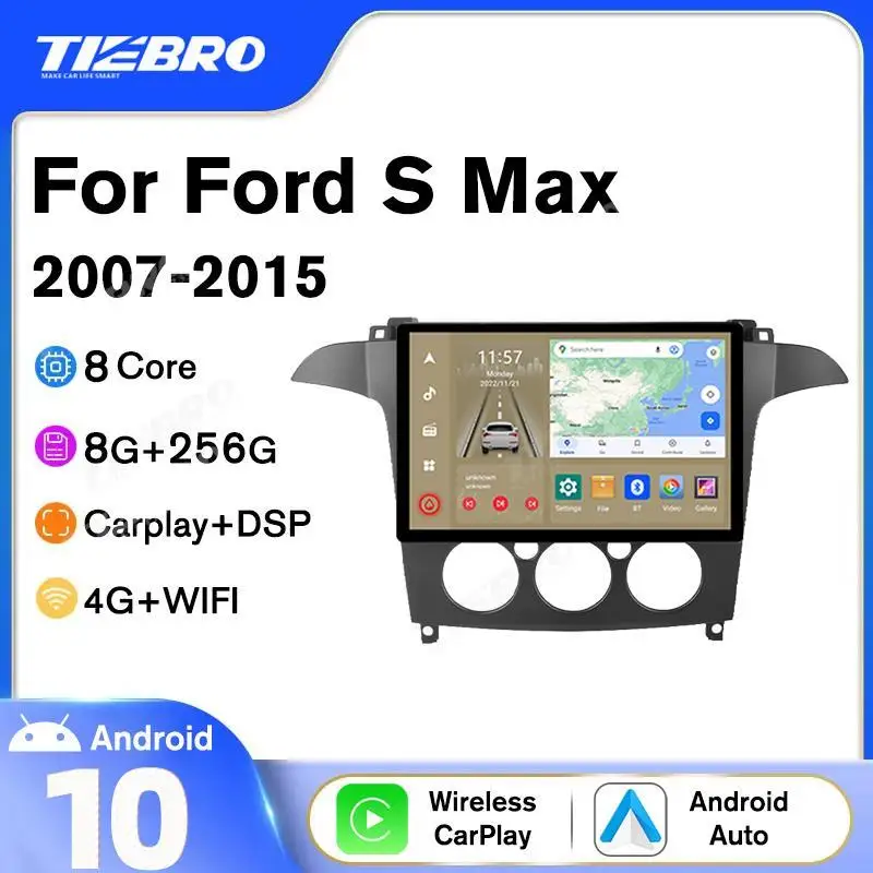 TIEBRO 13inch Car Radio Auto Stereo Multimedia 1920*1200P 2K Screen For Ford S-Max S Max 2007-2015 Android 10.0 8+256G Carplay