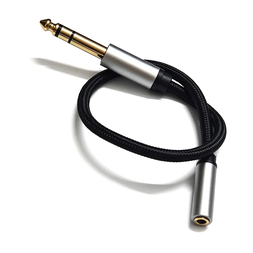 3-Poles Gold-Plated Shielded Wire With Braided Mesh For Electronic Guitar 6.35 Male to 3.5 Female Audio Cable 30CM/1.5M