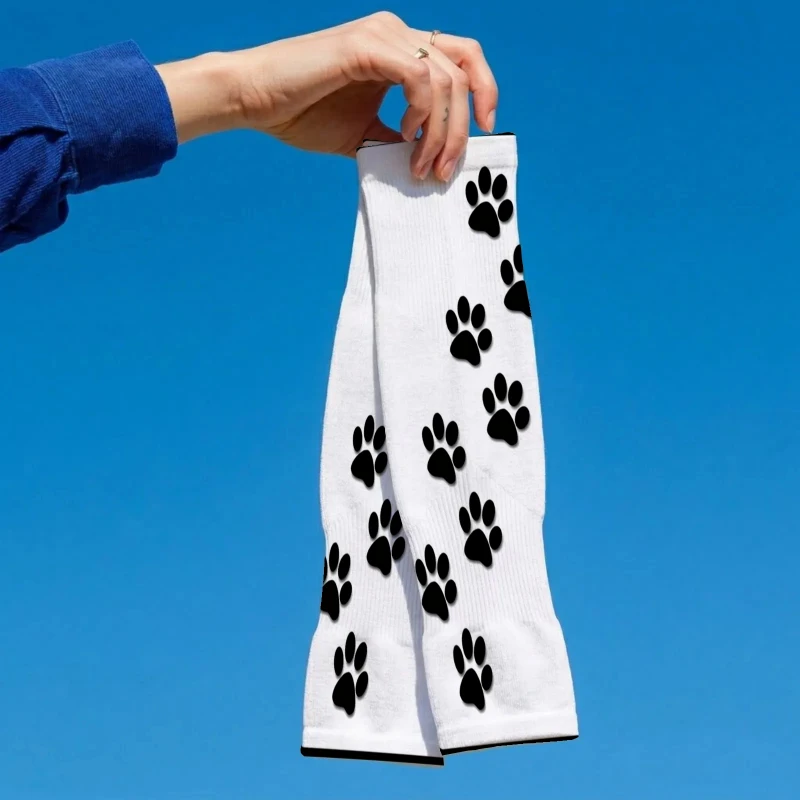 1Pair Unisex Ice Sleeve Arm Covers Black Paw Print Pattern Lively Cute Fun Suitable for Running Fishing Riding Sports