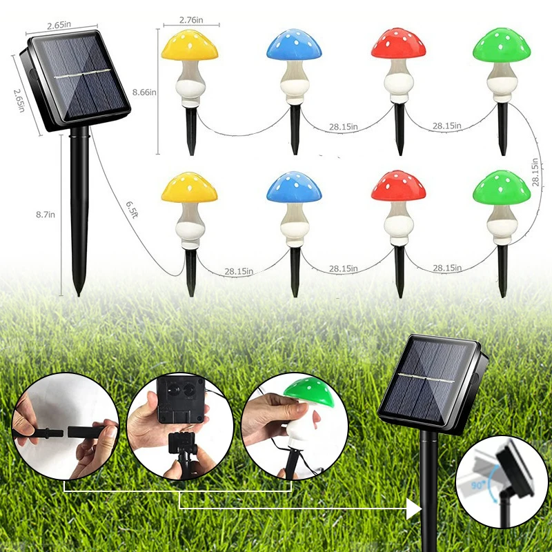 Imagem -05 - Mushroom Led Solar Light Impermeável Fairy String Light Decoração do Jardim ao ar Livre Pathway Lawn Lamp Modos