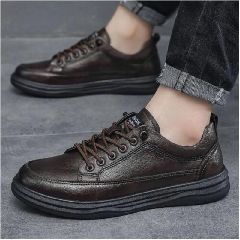 Conjunto de sapatos de couro PU preto masculino, tênis da moda britânica, pés, negócio, casual, outono, inverno, novo, tábua, M1074