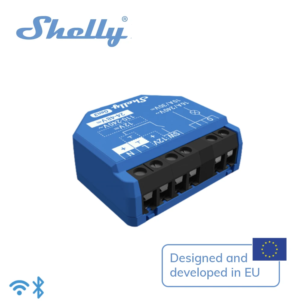 Умный выключатель Shelly 1 Gen3, работающий от Wi-Fi, сухой контакт, 1-канальный 16 А, дистанционное управление, приборы широкого диапазона и из любого места