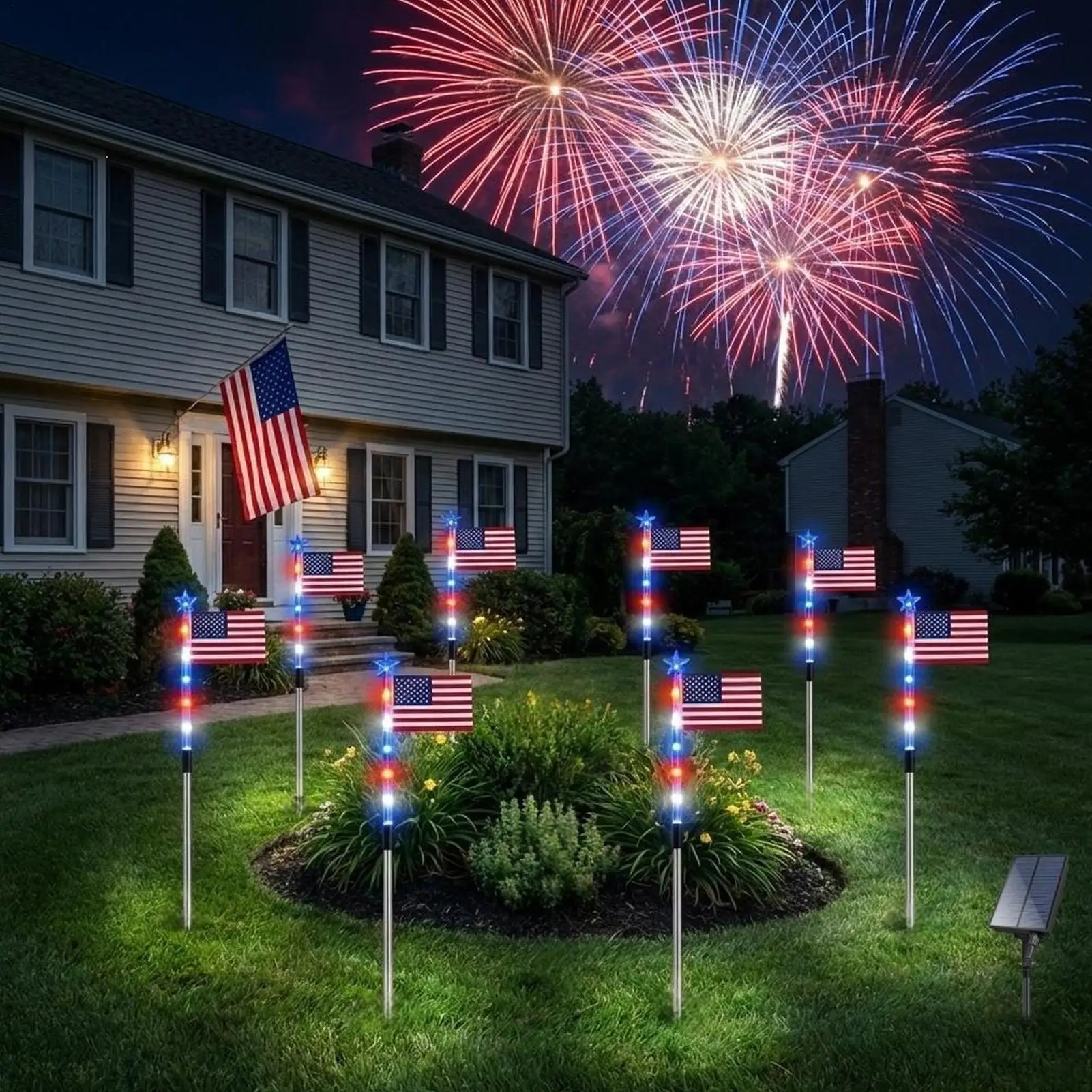 Outdoor Solar Pathway Light Dusk To Dawn Waterproof 8-Effect Solar Flag Lights for Yard Patio Driveway Backyard Homeowners