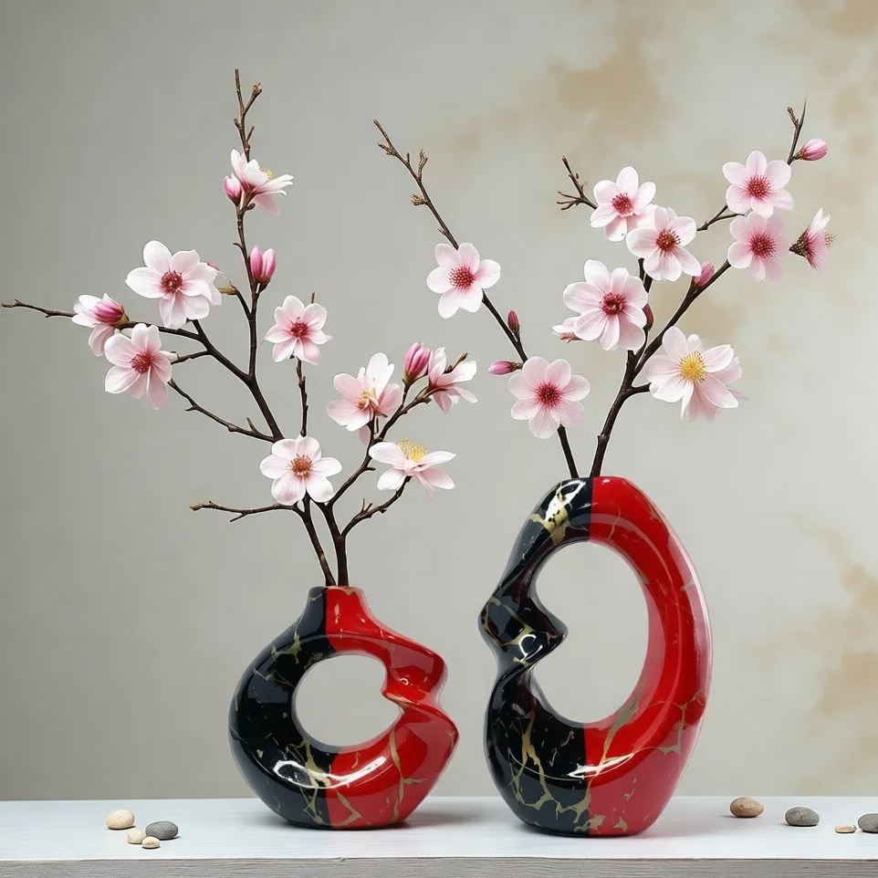 Modern Simple Spiral Color Blocked Resin Vase Fashion Table Vase Home Decor Art Decorative Ornaments