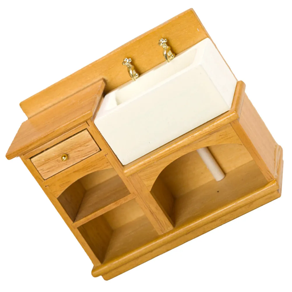 

Miniature Wooden Bathroom Cabinet Wash Basin Sink for Mini House Decoration DIY Micro Landscape Photography Prop Home Decor