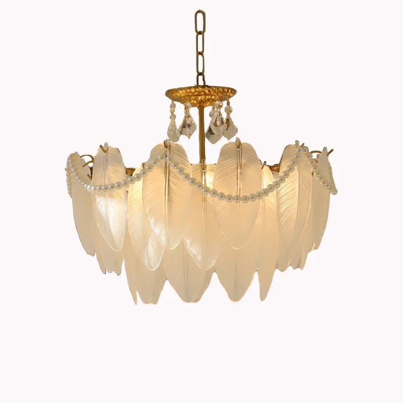 

French shell glass chandelier, retro American light luxury dining room bedroom living room lamp