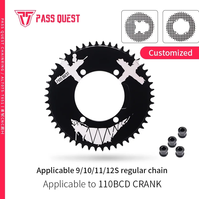 

PASS QUEST 110BCD 4-Bolt Chainwheel Chessboard & Devil Smiley Face Narrow-Wide Tooth Chainring MTB/Road Bike Chainwheel
