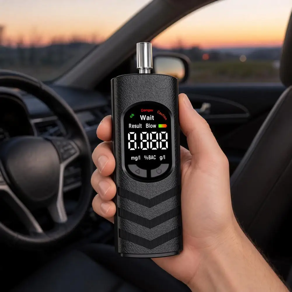 High Precision Alcohol Tester USB-C Rechargeable Digital Breathalyzer LCD Display Portable Car Safety Device with 5 Mouthpieces