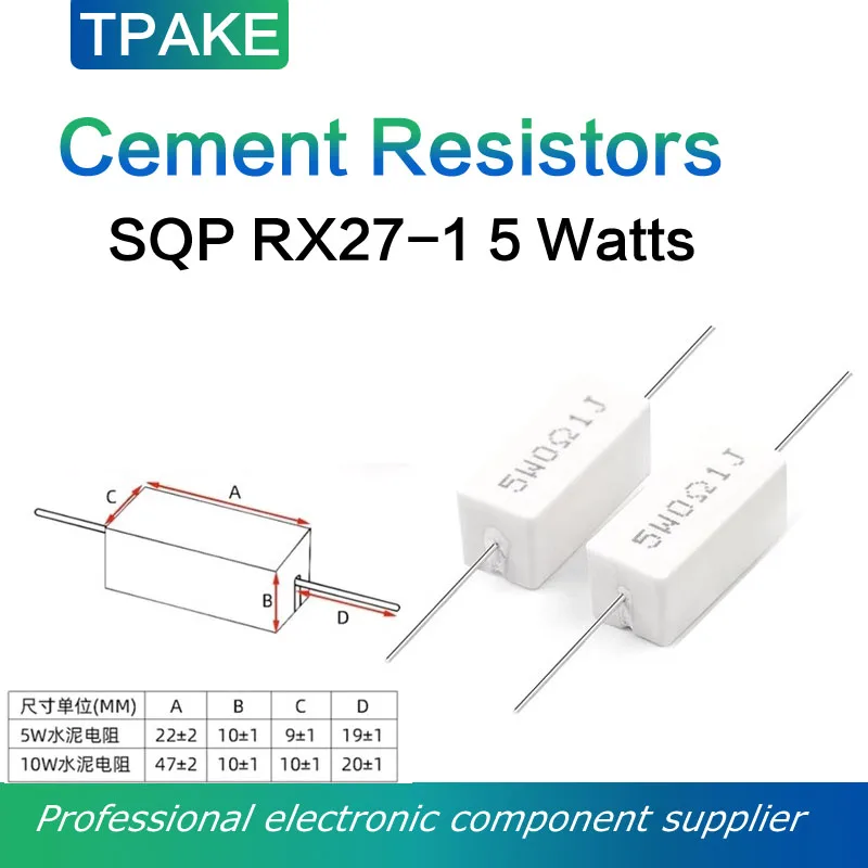 مقاومات الأسمنت RX27-1 SQP 5W0.01RJ 0.22/33/47/56/100/620/750/820/910R 100 كيلو أوم 5 وات