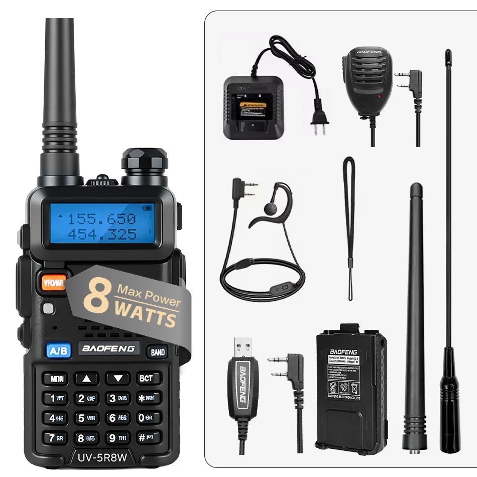 1/2 Stuks Baofeng UV-5R 8W Tri-Power Walkie Talkie High Power Dual Band Lange Afstand 128 Ch Draagbare Uv 5r Ham Tweeweg Radio