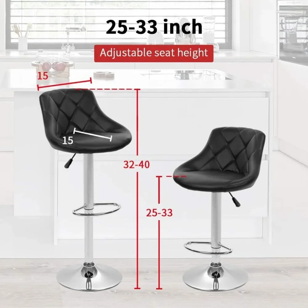 Counter Height Bar Stools Set of 2 Barstools Swivel Stool Height Adjustable Bar Chairs with Back PU Leather Swivel Bar Stool