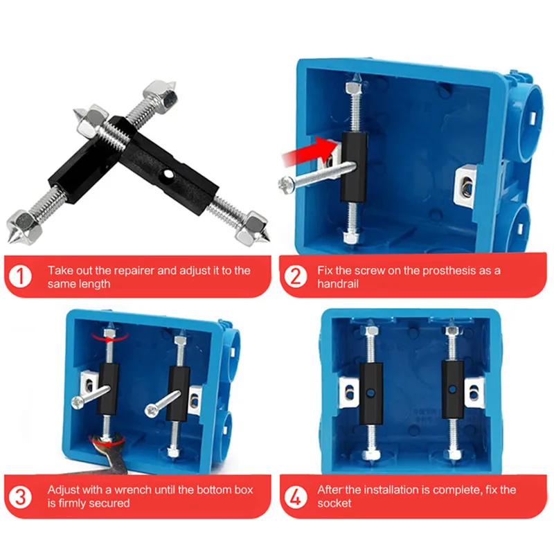 10Sets Cassette Repairer Dark Box Repair Screw Plug Switch Old Socket Boxes Replacement Fixed Wall Repair Box Support Rod Accs
