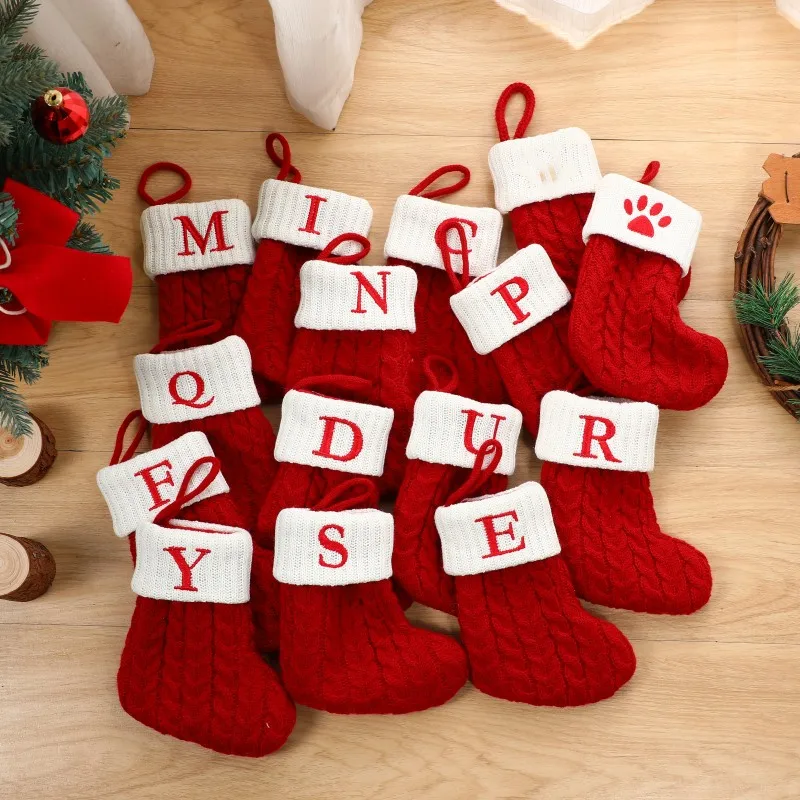 Red Letter Christmas Socks  Kids Candy Gift Small Boots Christmas Tree Pendant Mini socking