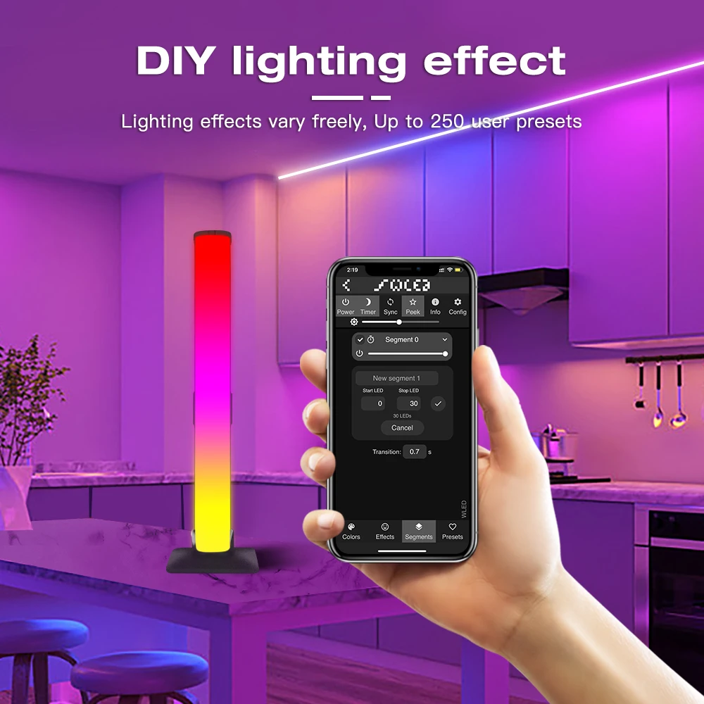 GLEDOPTO WLED Light Bar Digital RGB Multicolor LED WiFi APP Control DC5V USB Microphone Function Music Mode DIY Dynamic Lighting