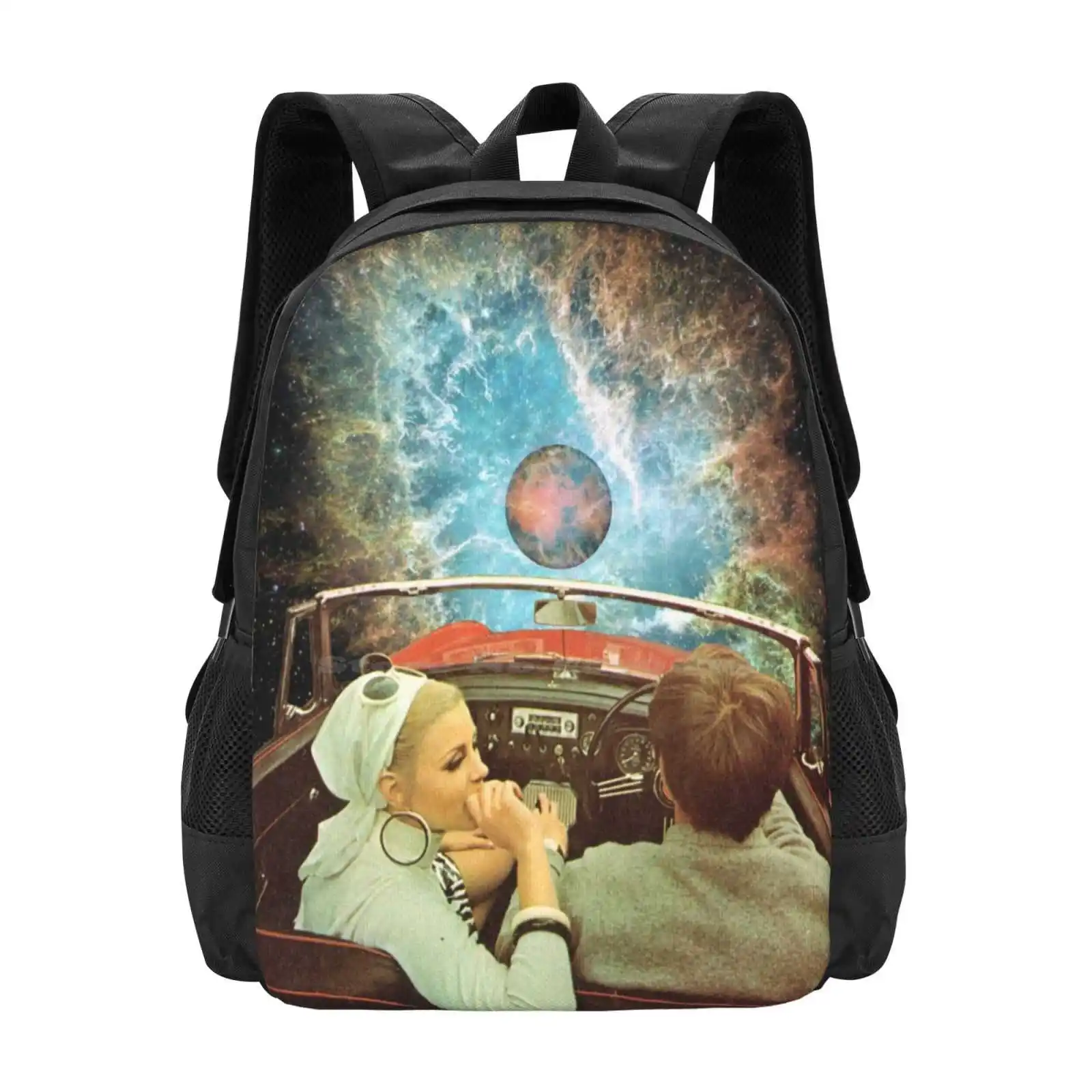 Space Trip. Hot Sale Schoolbag Backpack Fashion Bags Adventure Space Trip Car Couple Lovers Nebula Stars Universe Collage