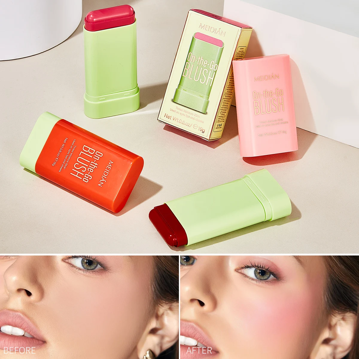 1/3pcs 3-in-1 Lip Tinted Moistured Blush Stick Matte Blush Stick Multi-Functional Blush Stick Easy Color Rouge Blusher Cream