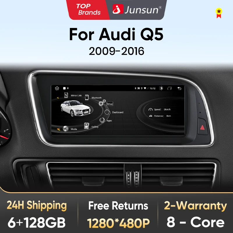 Junsun Wireless CarPlay Android Auto Car Radio For Audi Q5 2009 2010 2011 2012-2016 8 core 4G WiFi BT GPS Touch Screen Autoradio