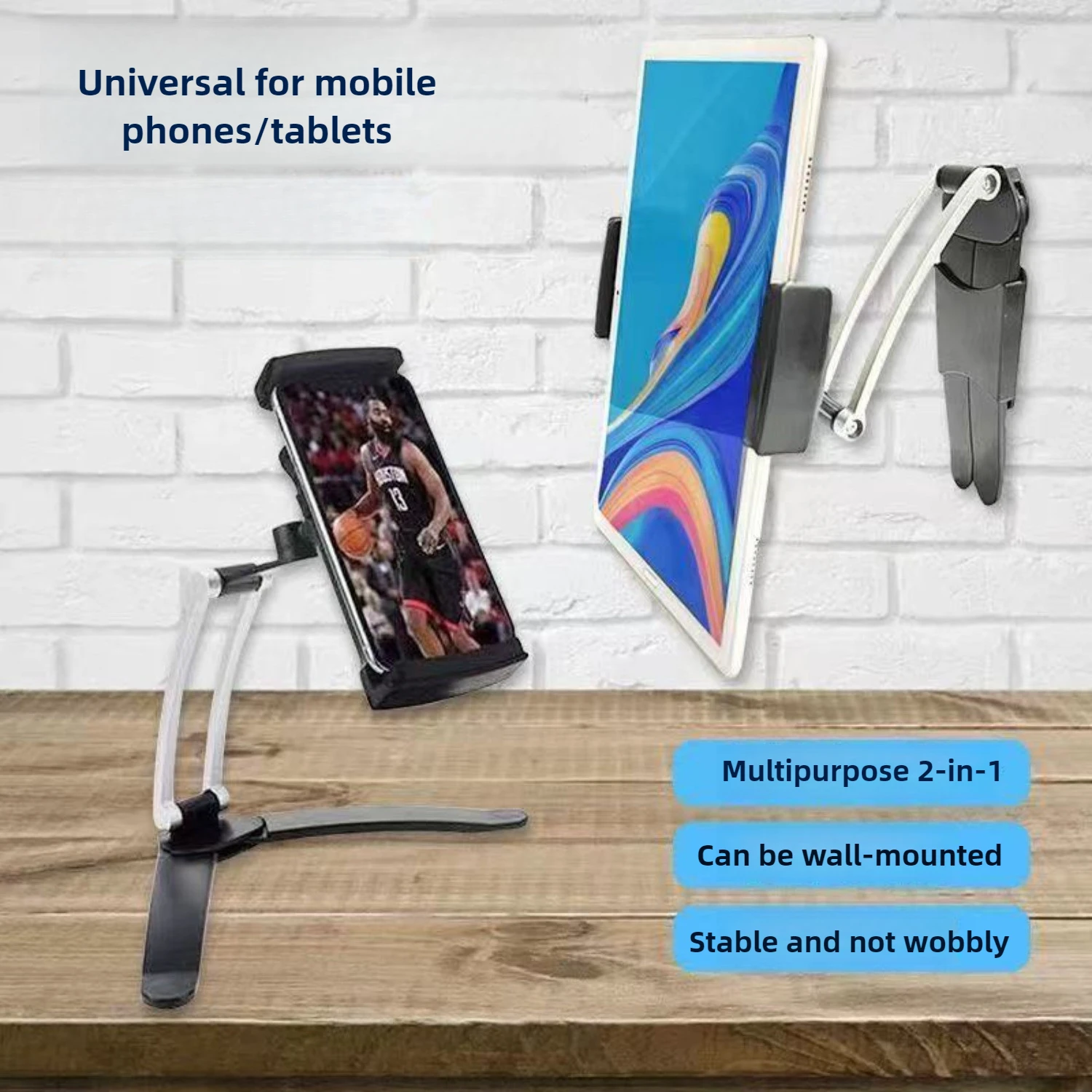2 In1 Tablet Stand Holder for IPad IPhone All 5-13' Phones Tablets for Desk Kitchen Cabinet Wall Mount ABS Plastic Tab Bracket