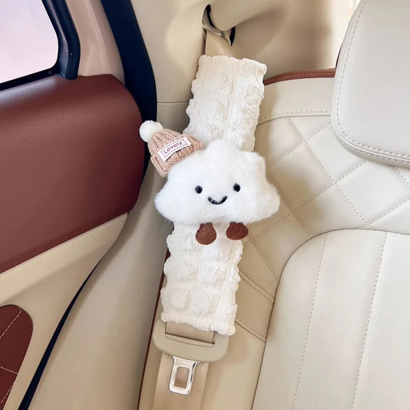 New Cute Cartoon Bow Hat Cloud Car Seat Belt Cover Safety Shoulder Pad Strap Cushion Auto Neck Support Protector For Women