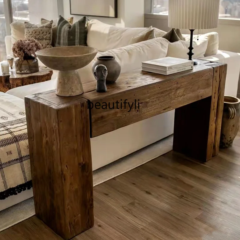 

Log Sofa Back Cushion a Long Narrow Table Console Tables Miji Style Mid-Ancient Solid Wood American Country Console