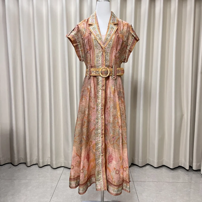 

Embroidered Linen Midi Dress Delicate Details Loose Fit Bohemian Charm Short Sleeve Beach Vacation Look for Women Dresses