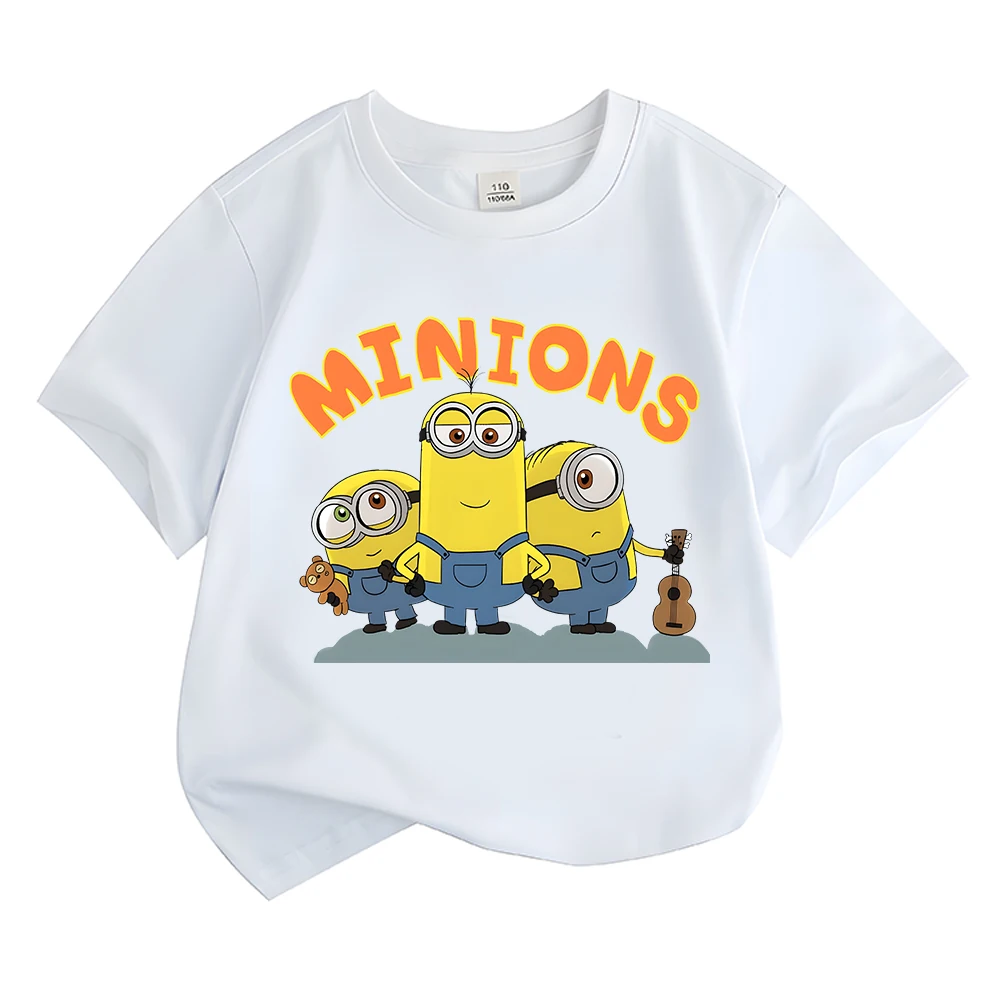 T-shirt katun musim panas anak-anak pakaian bayi gambar cetak Minion film populer kaus anak-anak anak perempuan anak laki-laki Streetwear lengan pendek lucu Y2k