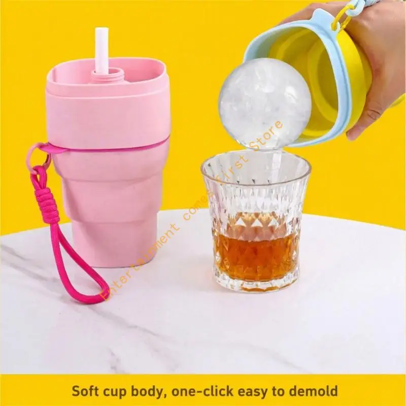 Ice Drink Cup Ice Ball Maker Cup, Foldable Molds Cup with Lid for Beverages Drinks 55KD