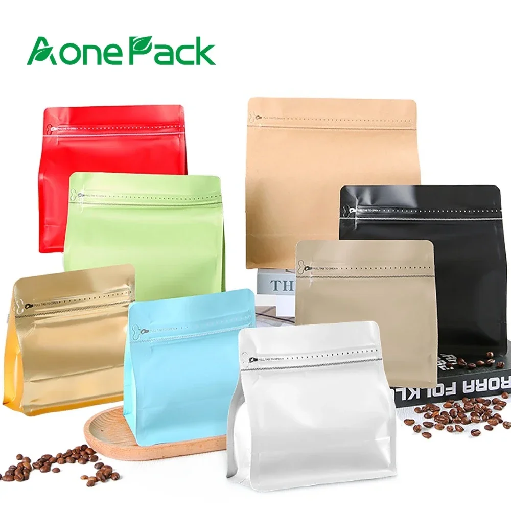 

50PCS Bolsa Packaging Flat Bottom Valve Pouches Recyclable Custom Print 1/4lb 1/2lb 1lb Coffee Bag Food Shake Protein Powder Bag