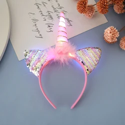 Unicorn Theme Party LED Unicorn Crown Girl Birthday Party Decoration Unicorn Headband Girl Headwear with Led Lights