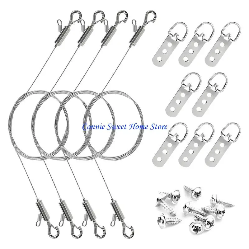 

LXAF Professional Art Work Hanging System 50lb Capacity Steel Wire Set Includes D Rings Hook for Heavy Art Work
