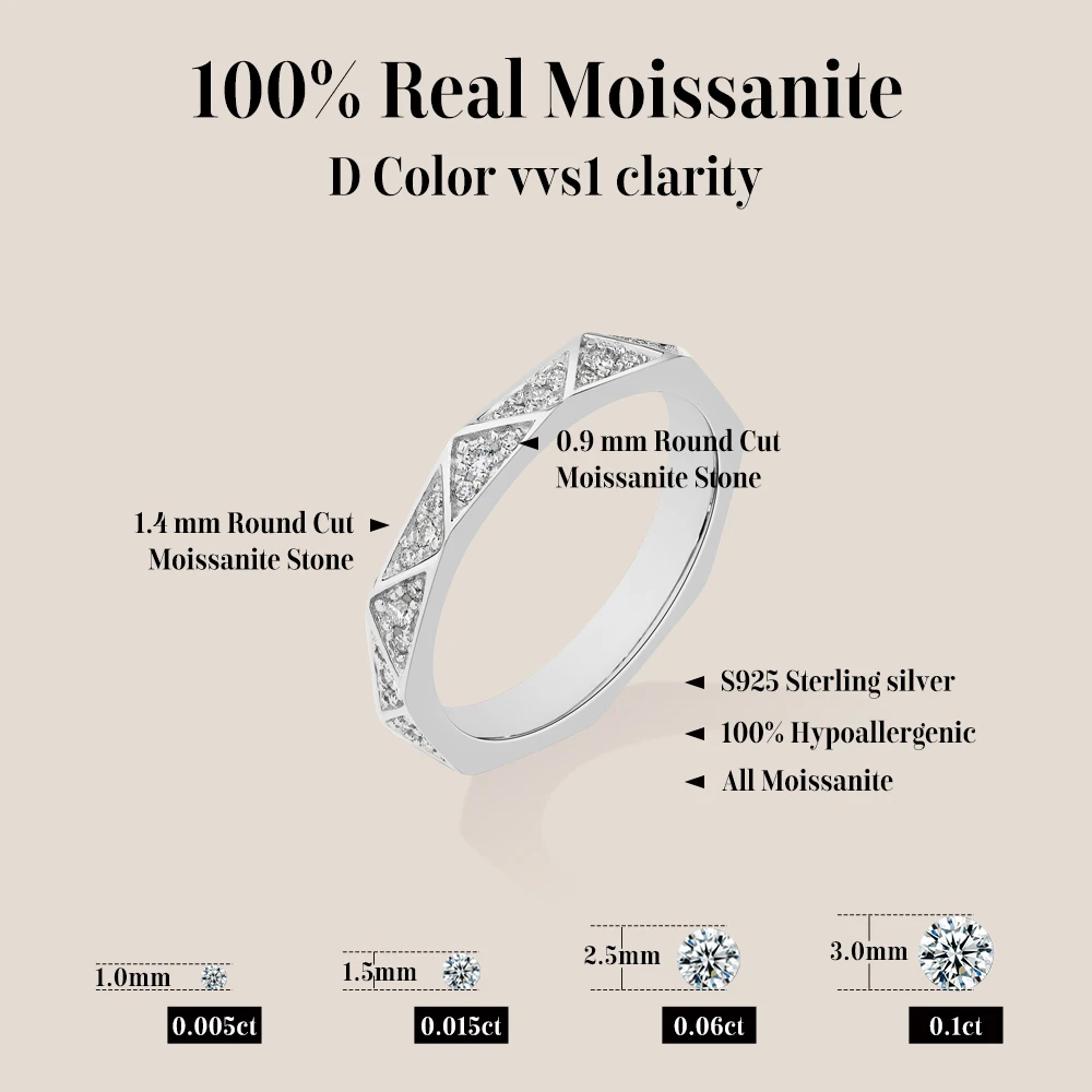 CHARMING Classic Triangular Round Moissanite The Eternal Ring S925 Silver for Women Party Jewelry Gifts Anniversary Engagement