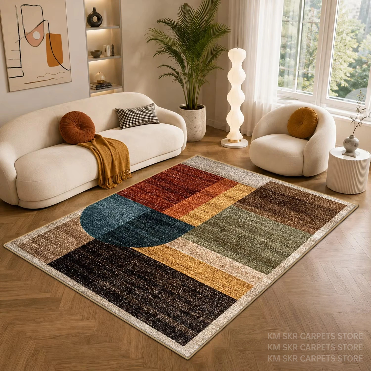 Ins Nordic Block Style Living Room Sofa Carpet Non-slip Washable Large Rugs for Bedroom Soft Short Velvet Study Floor Mat Custom