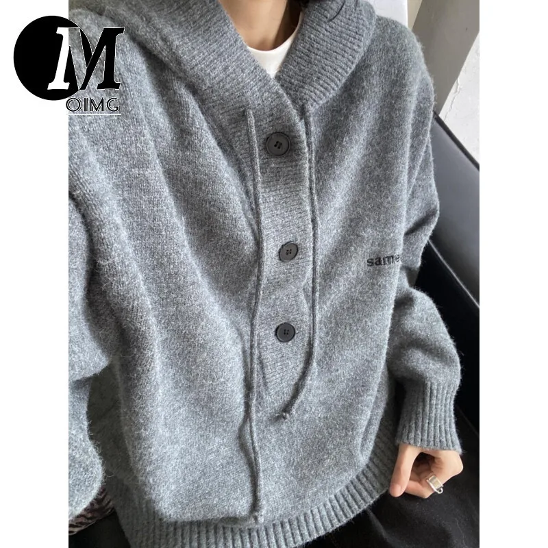 [OIMG] American Style Pullover Knitted Hooded Sweater Embroidered Loose Cardigan Jacket For Couples