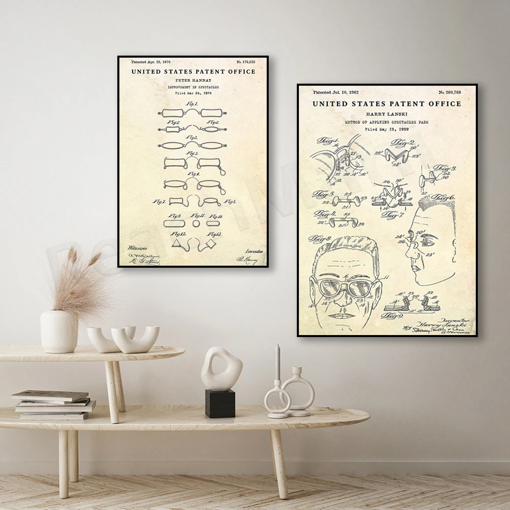 

Glasses 1962 patented invention blueprint poster. Eye Clinic Art. Optometry shop decoration. optometrist, ophthalmologist gift