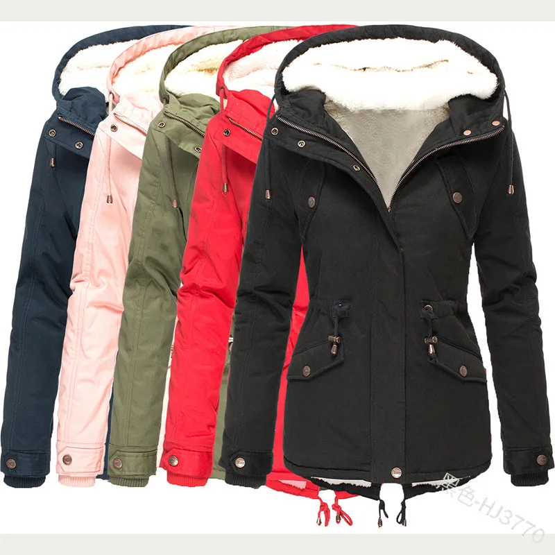 

Hot Jacket Women's Solid Color Hooded Drawstring Waist Padded Coat Winter Camping Clothing Coats Oversized Female Overcoats 2023